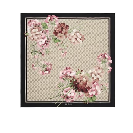 GUCCI GG BLOOMS FOULARD SCARF BLACK