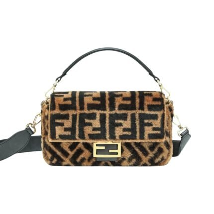 FENDI BAGUETTE SHEEPSKIN BAG BROWN 26CM