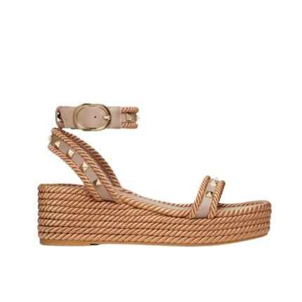 VALENTINO ROCKSTUD FLATFORM SANDAL IN CALFSKIN BEIGE 2W2S0GI3BAEP45