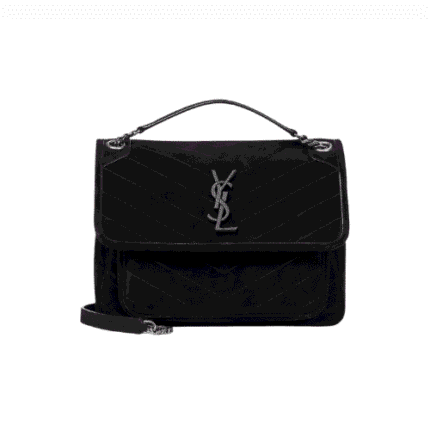 SAINT LAURENT NIKI MEDIUM QUILTED SUEDE SHOULDER BAG BLACK