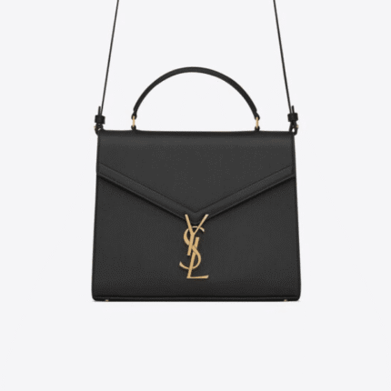 SAINT LAURENT CASSANDRA MEDIUM TOP HANDLE BAG BLACK GOLD 24CM 623931BOW0W1000