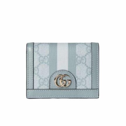 GUCCI OPHIDIA GG CARD CASE WALLET BLUE 11CM 523155 FAD03 8741