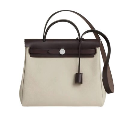 HERMES VACHE HUNTER TOILE HERBAG ZIP 31 BEIGE 31CM