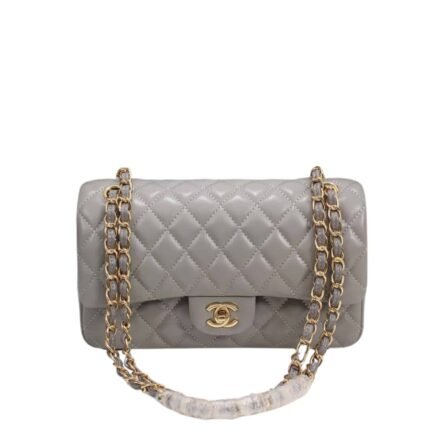 CHANEL CLASSIC FLAP GRAY GOLD HARDWARE 25CM