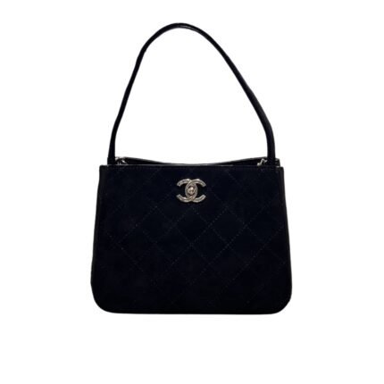 CHANEL VINTAGE BLACK SATIN DOUBLE SIDED EVENING BAG BLACK 22CM