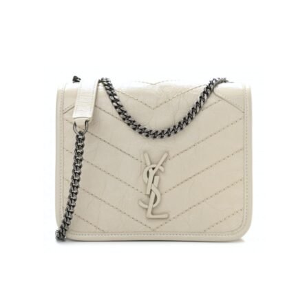 SAINT LAURENT NIKI VINTAGE LEATHER CHAIN WALLET CREAM 19CM