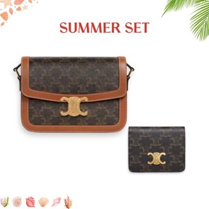SUMMER SET: CELINE CLASSIQUE TRIOMPHE BAG IN TAN & SMALL TRIOMPHE CANVAS TAN WALLET