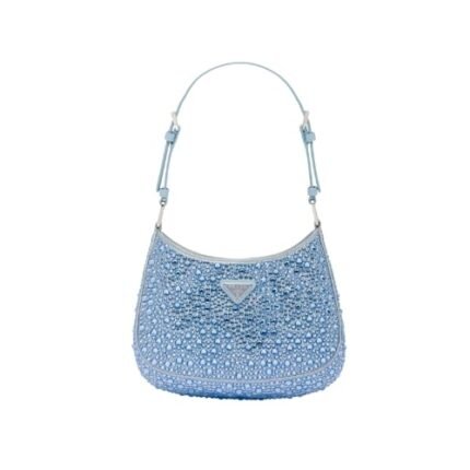 PRADA CLEO SATIN BAG WITH CRYSTALS BLUE 1BC169 2AWL F0076 V HOO