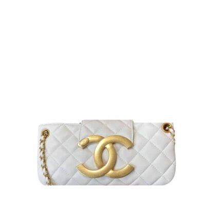 CHANEL LONG FLAP CC LOGO BAG WHITE 23CM