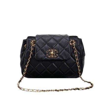 CHANEL MIX ACCORDION CC FLAP BAG QUILTED GLAZED BLACK 23CM
