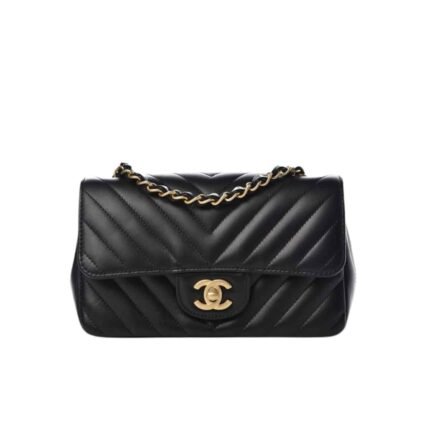 CHANEL CHEVRON QUILTED MINI RECTANGULAR FLAP BLACK 19CM