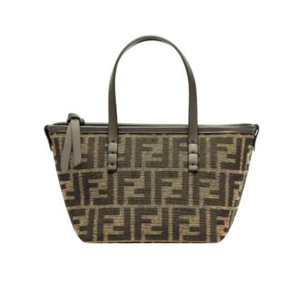 FENDI MINI ROLL FF JACQUARD MINI BAG BROWN 18CM