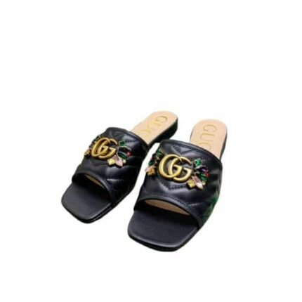 GUCCI WOMEN BLACK SLIPPER ‎WITH DOUBLE G 655463