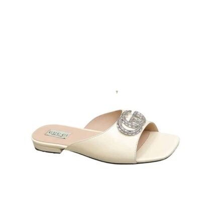 GUCCI GG CRYSTAL SLIPPERS WHITE