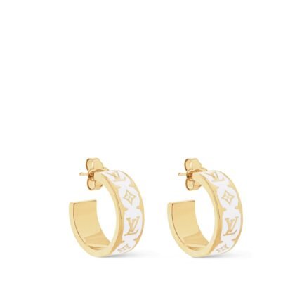 LOUIS VUITTON NANOGRAM ENAMEL EARRINGS WHITE M01830