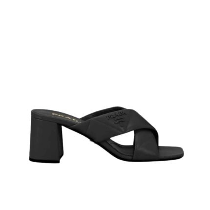 PRADA CROSSOVER NAPPA LEATHER SANDALS IN BLACK