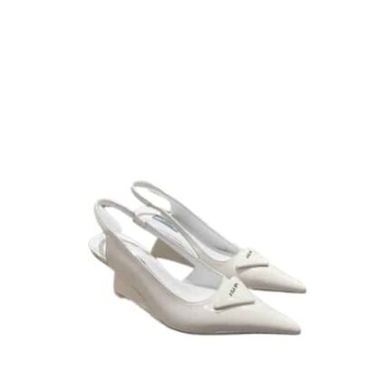 PRADA BRUSHED LEATHER SLINGBACK PUMPS WHITE
