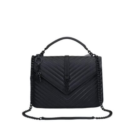 SAINT LAURENT COLLEGE LARGE CHAIN BAG BLACK TONE HARDWARE 32CM