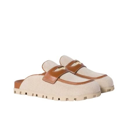 MIUMIU CANVAS AND LEATHER MULES BEIGE 5D377E Q1D F062F F 010