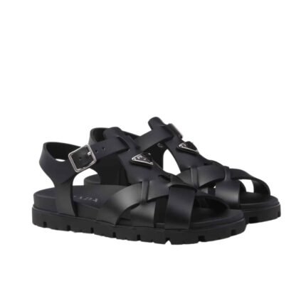 PRADA CRISSCROSS RUBBER SANDALS BLACK 2X3118 3LKK F0002 F G000