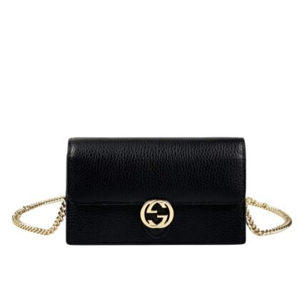 GUCCI ICON GG INTERLOCKING WALLET ON CHAIN CROSSBODY BAG BLACK 21CM 615523 CAO0G 1000