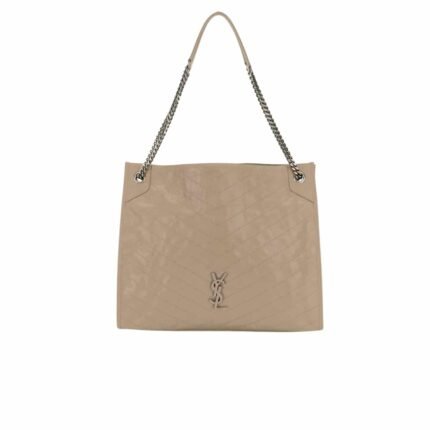SAINT LAURENT NIKI CRINKLED EFFECT SHOPPING TOTE BAG KHAKI 35CM