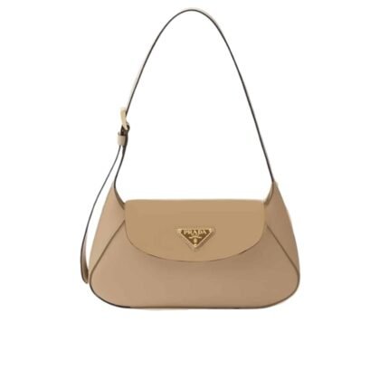PRADA TRIANGLE LOGO SHOULDER BAG BEIGE 24CM