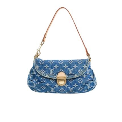 LOUIS VUITTON PLEATY HANDBAG MONOGRAM DENIM BLUE 26CM M95050