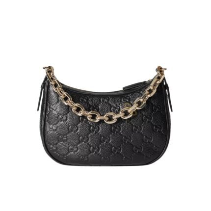 GUCCI GG EMBLEM SMALL SHOULDER BAG BLACK 23CM 815409 AAEEM 1000