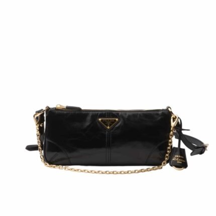 PRADA RE EDITION 2002 LEATHER SHOULDER BAG BLACK 23CM 1BC201 2CYR F0002 V OOO