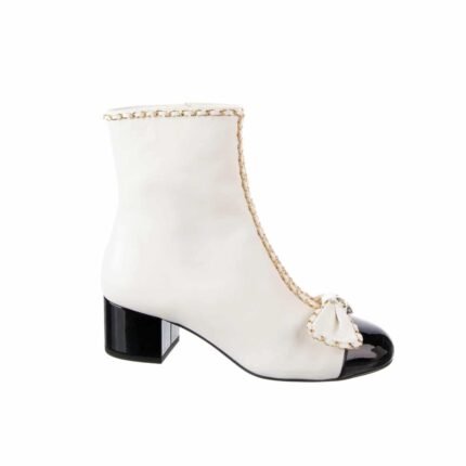 CHANEL RIBBON CHAIN BOOTS WHITE
