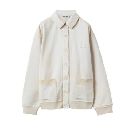 MIU MIU GARMENT DYED COTTON FLEECE BLOUSON JACKET CREAM MJL009 14RU F0K74 S OOO