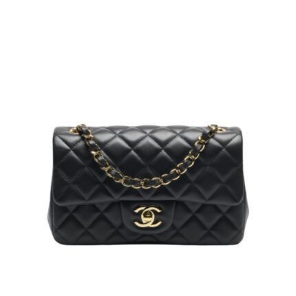 CHANEL MINI CLASSIC HANDBAG GOLD TONE METAL BLACK 20CM A69900 Y04059 94305