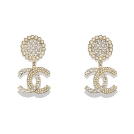 CHANEL CC FAUX PEARL AND CRYSTAL DROP EARRINGS