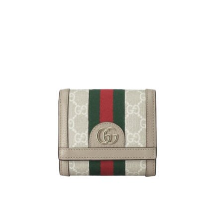 GUCCI OPHIDIA CARD CASE WALLET BEIGE AND WHITE SUPREME 12CM ‎598662 UULAG 9682