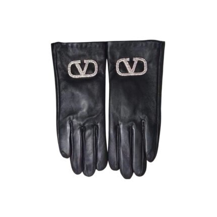 VALENTINO GARAVANI VLOGO SIGNATURE BLACK LEATHER GLOVES