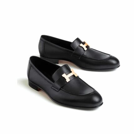 HERMES PARIS LOAFER BLACK WITH GOLD METAL H242900ZA03430