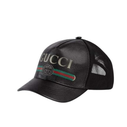 GUCCI GG PRINT LEATHER BASEBALL CAP BLACK