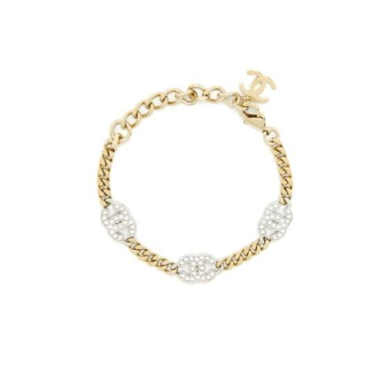 CHANEL INTERLOCKING BRACELET GOLD SILVER AND TRANSPARENT AB6442 B06011 NC835