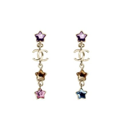 CHANEL PENDANT EARRINGS METAL AND DIAMANTÉS IN MULTICOLOR ABF182 B19937 NAFQC