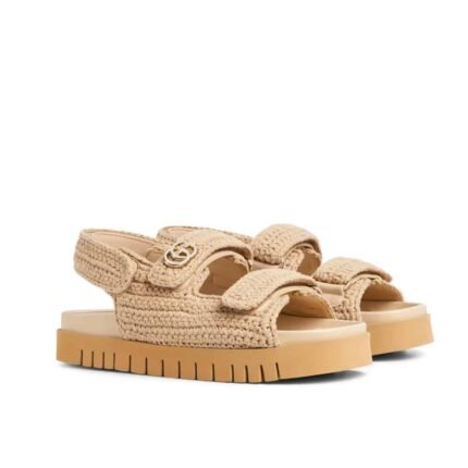 GUCCI WOMEN SANDAL WITH DOUBLE G BEIGE CROCHET ‎835086 FAEQ2 9552