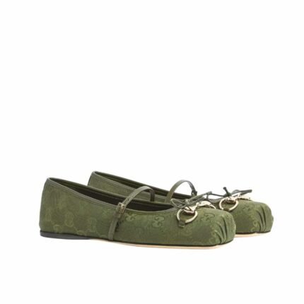 GUCCI WOMEN’S HORSEBIT BALLET FLAT GREEN ‎814321 FAD8F 3048