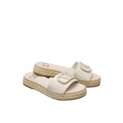 VALENTINO GARAVANI VLOGO SIGNATURE SLIDE SANDALS WHITE