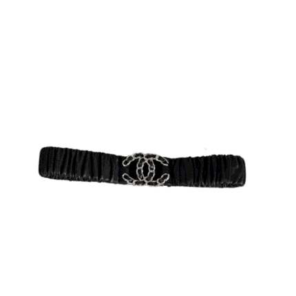 CHANEL CC ELASTIC BELT LEATHER WITH SILVER METAL 30MM