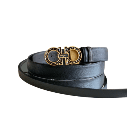 SALVATORE FERRAGAMO REVERSIBLE AND GANCINI GOLD PATTERN BELT  3.5CM
