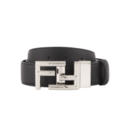 FENDI BLACK LEATHER BELT WITH FF SILVER BUCKLE 40MM