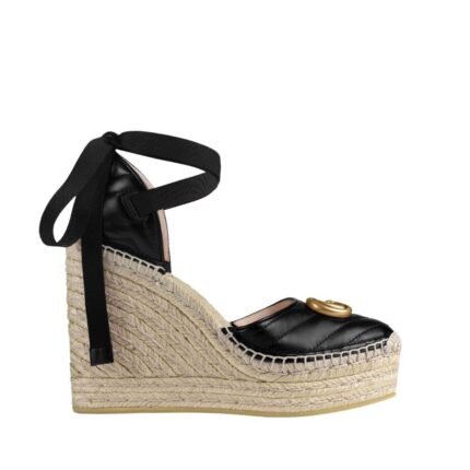 GUCCI LEATHER PLATFORM ESPADRILLE BLACK 573023 BTMO0 1000