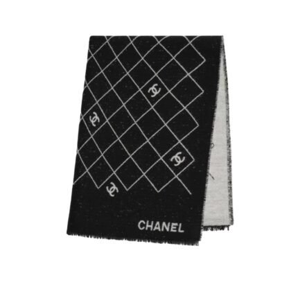 CHANEL 25A QUILTED DOUBLE C SCARF BLACK 180CM